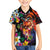 Hawaiian Lei Day Family Matching Off Shoulder Short Dress and Hawaiian Shirt Colorful Plumeria and Volcanic Turtle with Abstract Lava Texture