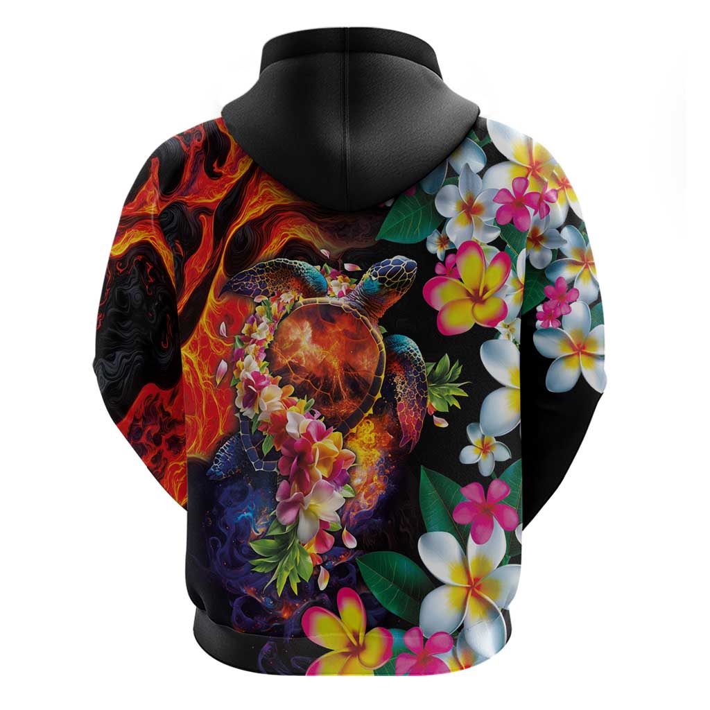 Hawaiian Lei Day Hoodie Colorful Plumeria and Volcanic Turtle with Abstract Lava Texture LT03 - Polynesian Pride