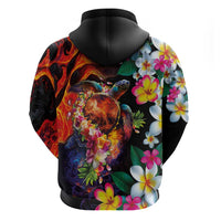Hawaiian Lei Day Hoodie Colorful Plumeria and Volcanic Turtle with Abstract Lava Texture LT03 - Polynesian Pride