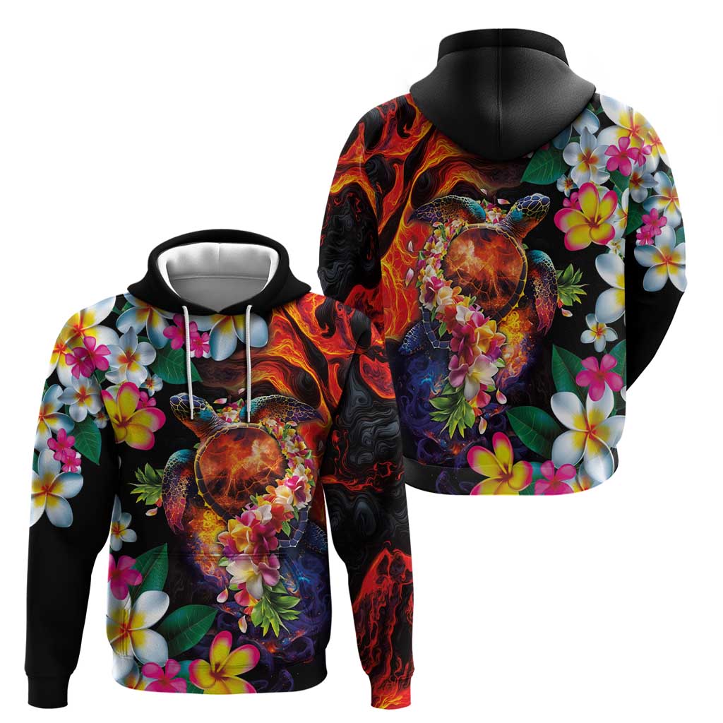 Hawaiian Lei Day Hoodie Colorful Plumeria and Volcanic Turtle with Abstract Lava Texture LT03 - Polynesian Pride