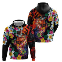 Hawaiian Lei Day Hoodie Colorful Plumeria and Volcanic Turtle with Abstract Lava Texture LT03 - Polynesian Pride