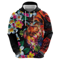 Hawaiian Lei Day Hoodie Colorful Plumeria and Volcanic Turtle with Abstract Lava Texture LT03 - Polynesian Pride