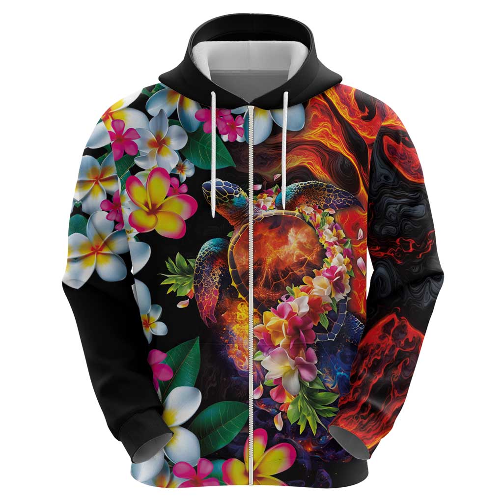 Hawaiian Lei Day Hoodie Colorful Plumeria and Volcanic Turtle with Abstract Lava Texture LT03 - Polynesian Pride