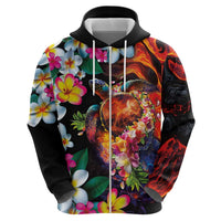 Hawaiian Lei Day Hoodie Colorful Plumeria and Volcanic Turtle with Abstract Lava Texture LT03 - Polynesian Pride