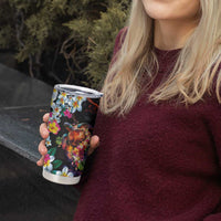 Hawaiian Lei Day Tumbler Cup Colorful Plumeria and Volcanic Turtle with Abstract Lava Texture LT03 - Polynesian Pride