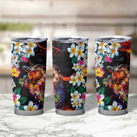 Hawaiian Lei Day Tumbler Cup Colorful Plumeria and Volcanic Turtle with Abstract Lava Texture LT03 - Polynesian Pride