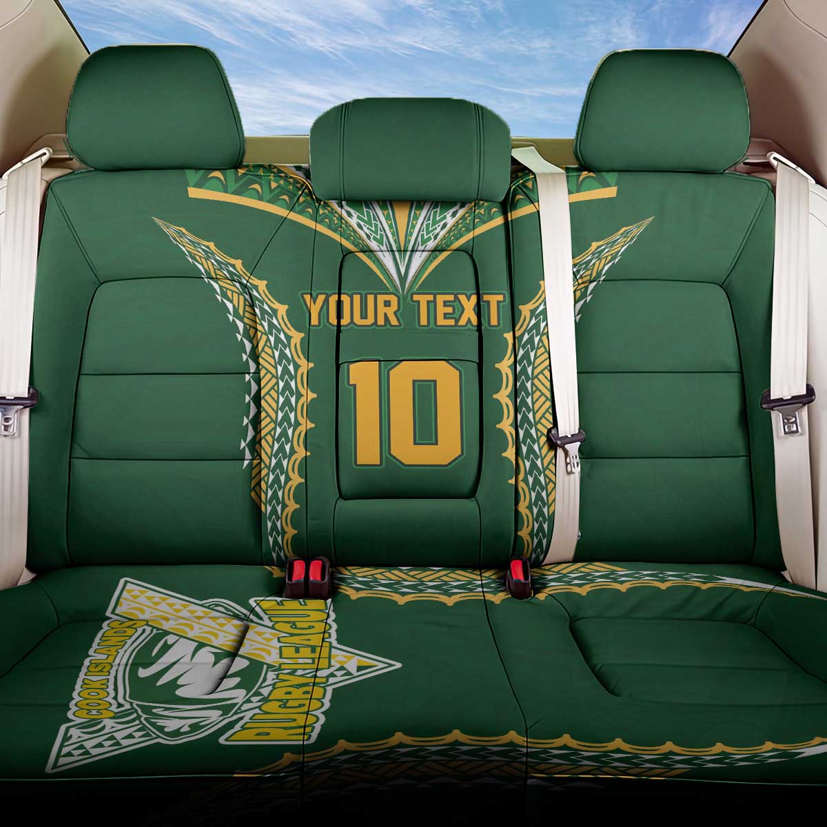 Custom Cook Islands Rugby League Back Car Seat Cover Tatau Tribal Pattern-Special Edition Green Color LT03 One Size Green-Yellow - Polynesian Pride