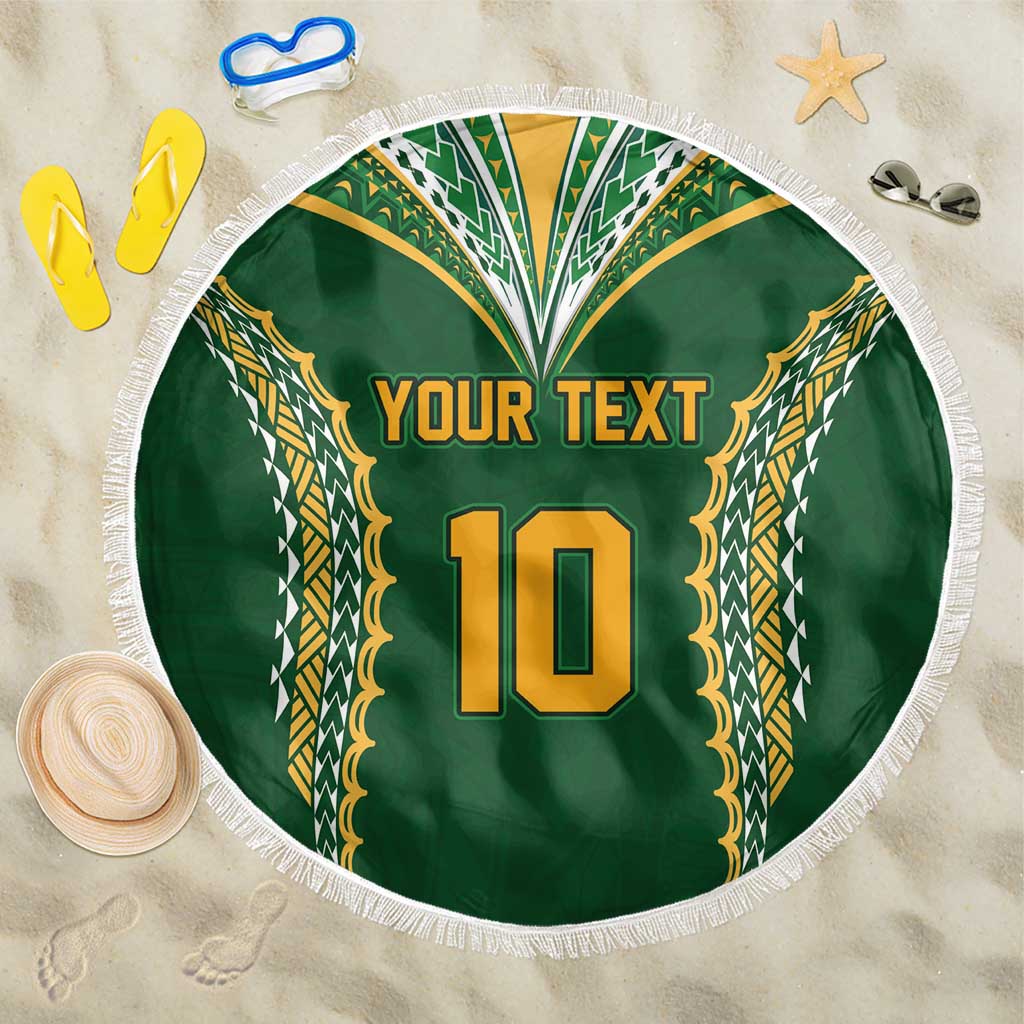 Custom Cook Islands Rugby League Beach Blanket Tatau Tribal Pattern-Special Edition Green Color LT03 One Size 150cm Green-Yellow - Polynesian Pride