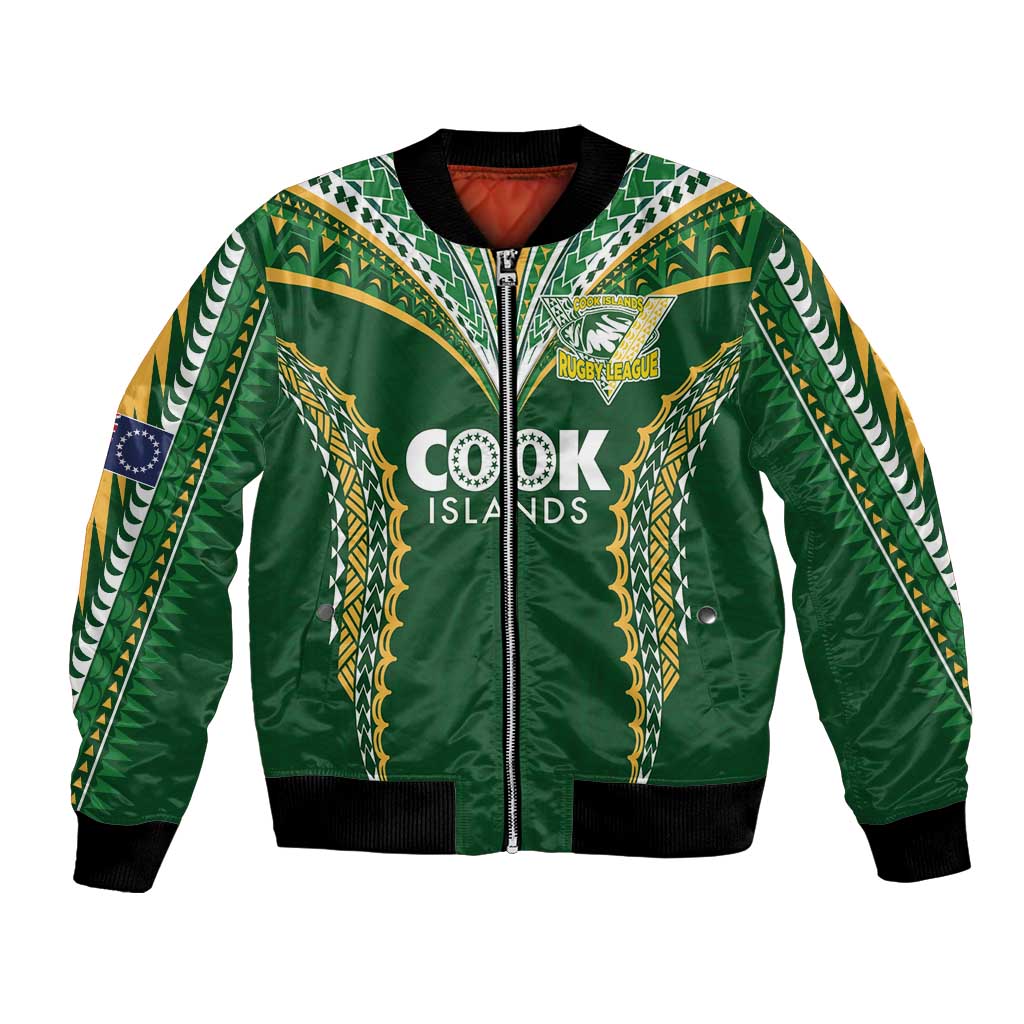 Custom Cook Islands Rugby League Bomber Jacket Tatau Tribal Pattern-Special Edition Green Color LT03 Unisex Green-Yellow - Polynesian Pride
