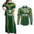 Custom Cook Islands Rugby League Couples Matching Off Shoulder Maxi Dress and Long Sleeve Button Shirt Tatau Tribal Pattern-Special Edition Green Color