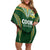 Custom Cook Islands Rugby League Family Matching Off Shoulder Short Dress and Hawaiian Shirt Tatau Tribal Pattern-Special Edition Green Color