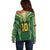 Custom Cook Islands Rugby League Off Shoulder Sweater Tatau Tribal Pattern-Special Edition Green Color