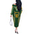 Custom Cook Islands Rugby League Off The Shoulder Long Sleeve Dress Tatau Tribal Pattern-Special Edition Green Color