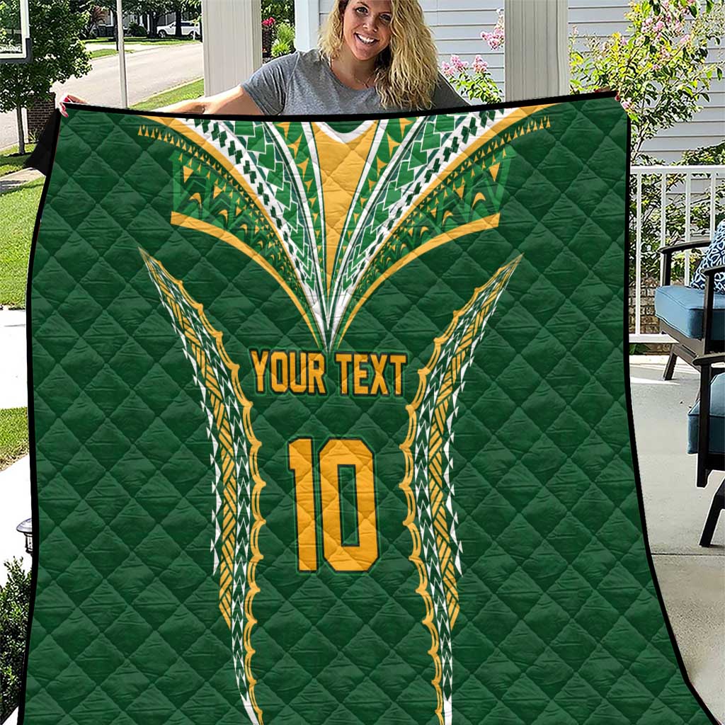 Custom Cook Islands Rugby League Quilt Tatau Tribal Pattern-Special Edition Green Color LT03 Green-Yellow - Polynesian Pride