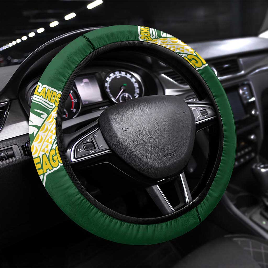 Cook Islands Rugby League Steering Wheel Cover Tatau Tribal Pattern-Special Edition Green Color