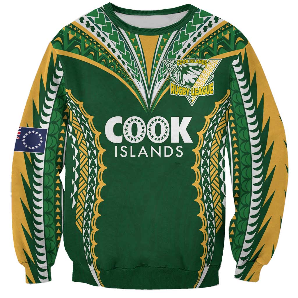 Custom Cook Islands Rugby League Sweatshirt Tatau Tribal Pattern-Special Edition Green Color LT03 Unisex Green-Yellow - Polynesian Pride