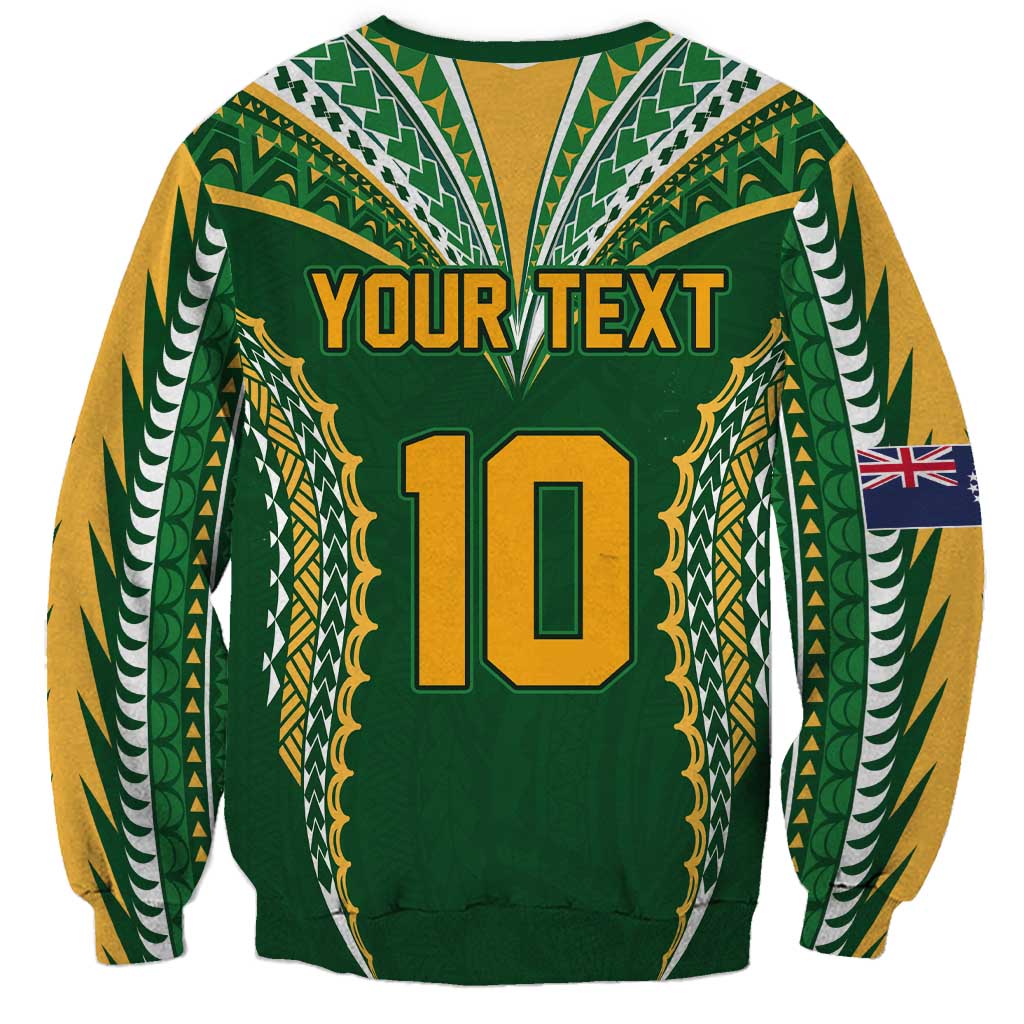 Custom Cook Islands Rugby League Sweatshirt Tatau Tribal Pattern-Special Edition Green Color LT03 - Polynesian Pride