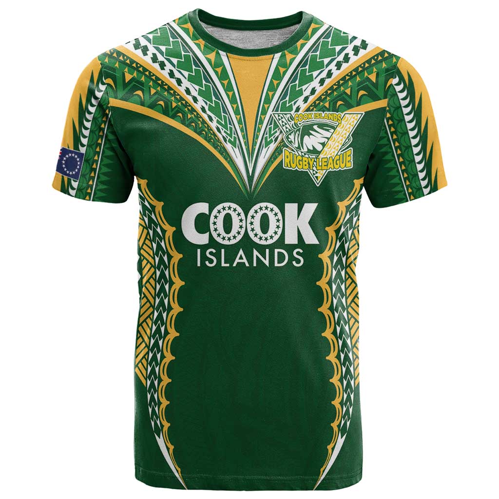 Custom Cook Islands Rugby League T Shirt Tatau Tribal Pattern-Special Edition Green Color LT03 Green-Yellow - Polynesian Pride