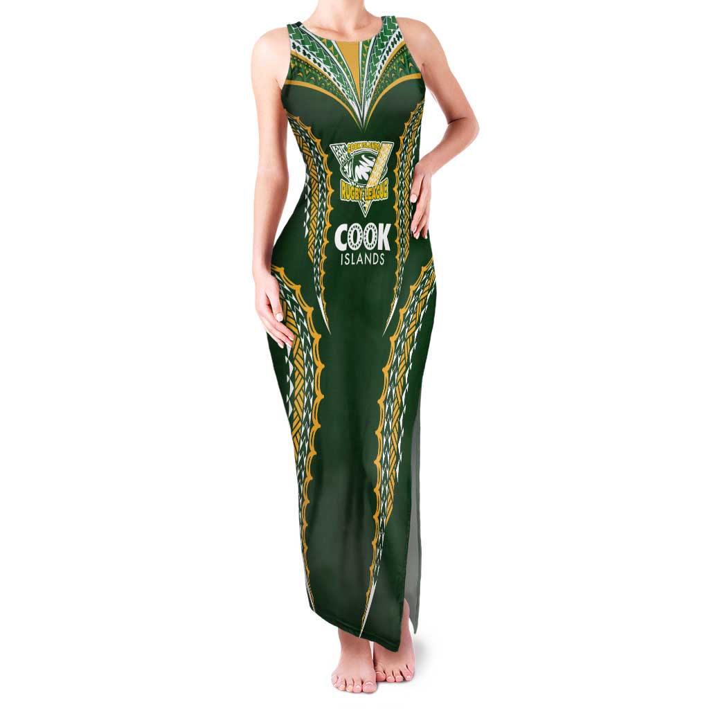 Custom Cook Islands Rugby League Tank Maxi Dress Tatau Tribal Pattern-Special Edition Green Color