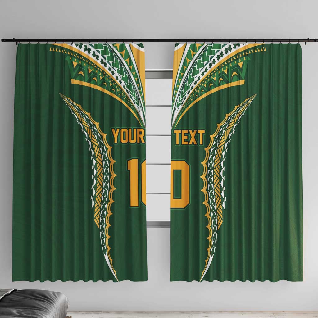 Custom Cook Islands Rugby League Window Curtain Tatau Tribal Pattern-Special Edition Green Color LT03 With Hooks Green-Yellow - Polynesian Pride
