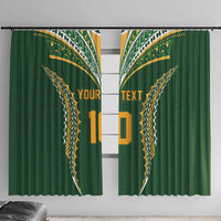 Custom Cook Islands Rugby League Window Curtain Tatau Tribal Pattern-Special Edition Green Color LT03 With Hooks Green-Yellow - Polynesian Pride