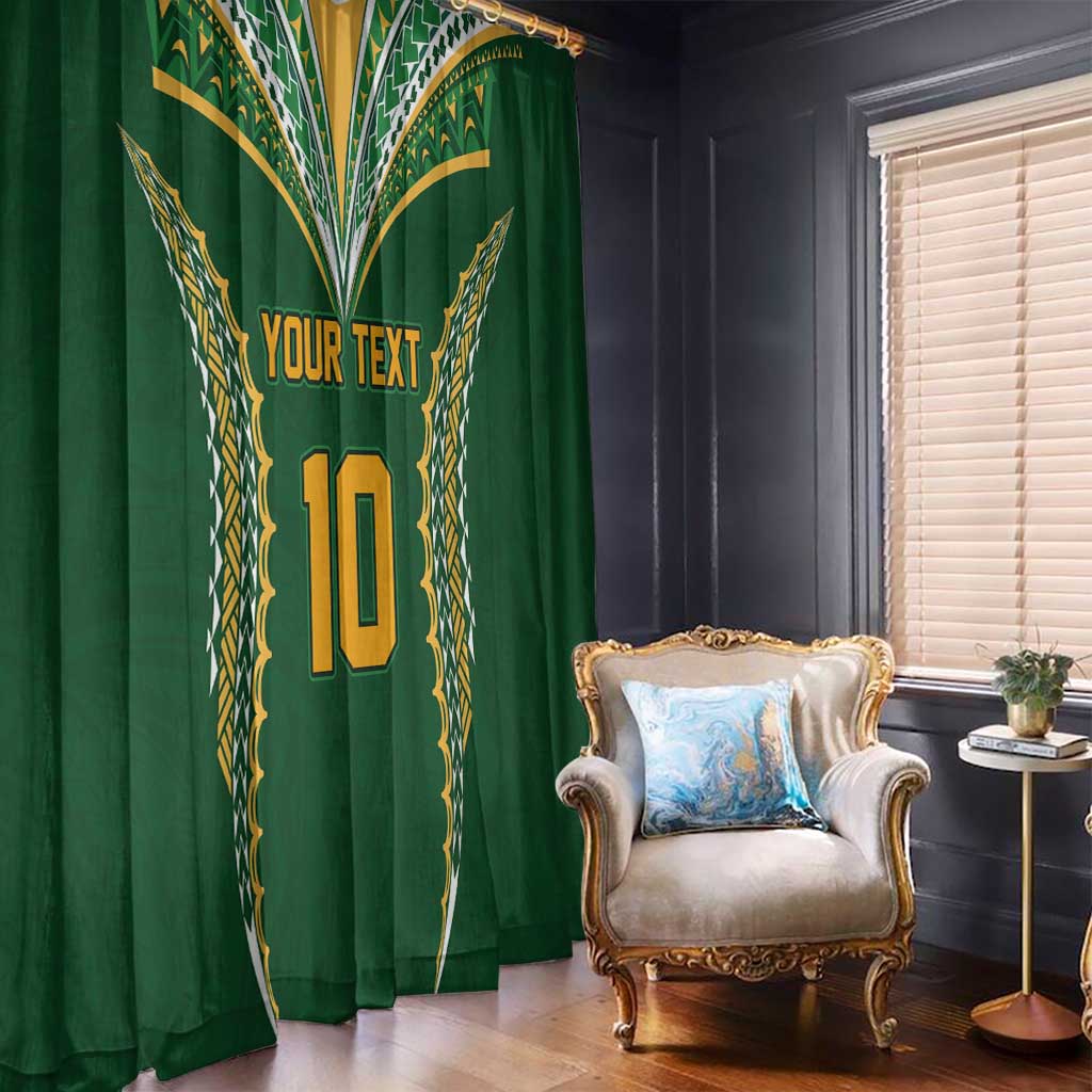 Custom Cook Islands Rugby League Window Curtain Tatau Tribal Pattern-Special Edition Green Color LT03 - Polynesian Pride