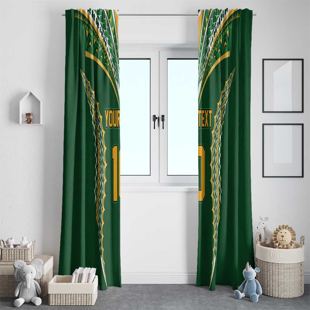 Custom Cook Islands Rugby League Window Curtain Tatau Tribal Pattern-Special Edition Green Color LT03 - Polynesian Pride