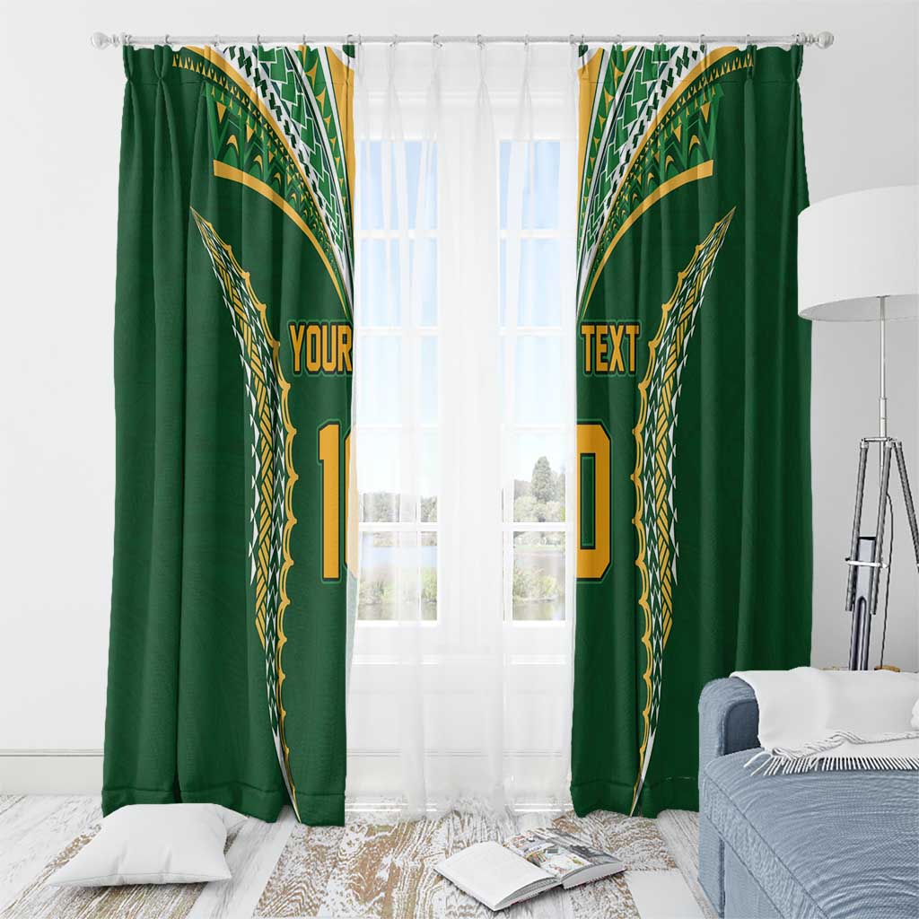 Custom Cook Islands Rugby League Window Curtain Tatau Tribal Pattern-Special Edition Green Color LT03 - Polynesian Pride