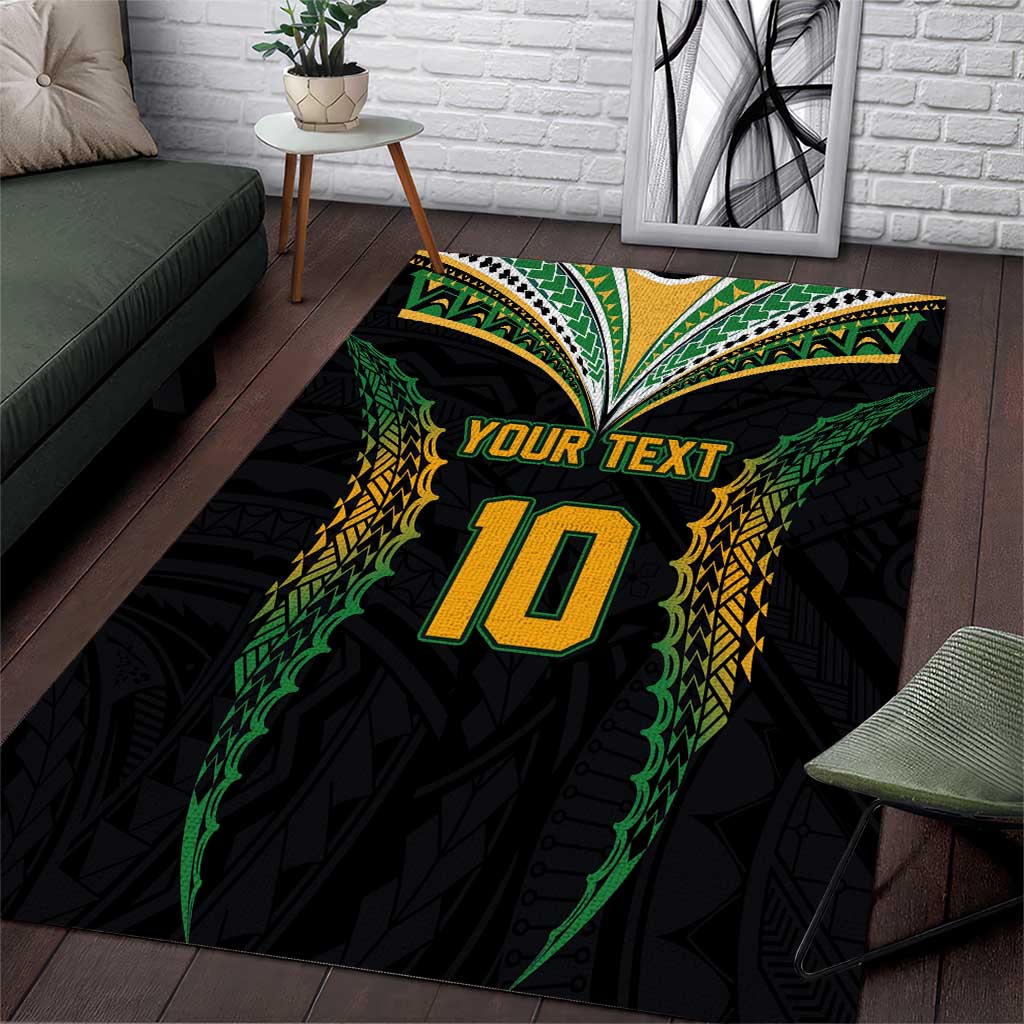 Custom Cook Islands Rugby League Area Rug Tatau Tribal Pattern-Special Edition Black Color LT03 Green-Black - Polynesian Pride