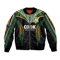 Custom Cook Islands Rugby League Bomber Jacket Tatau Tribal Pattern-Special Edition Black Color LT03 Unisex Green-Black - Polynesian Pride