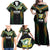 Custom Cook Islands Rugby League Family Matching Off Shoulder Maxi Dress and Hawaiian Shirt Tatau Tribal Pattern-Special Edition Black Color