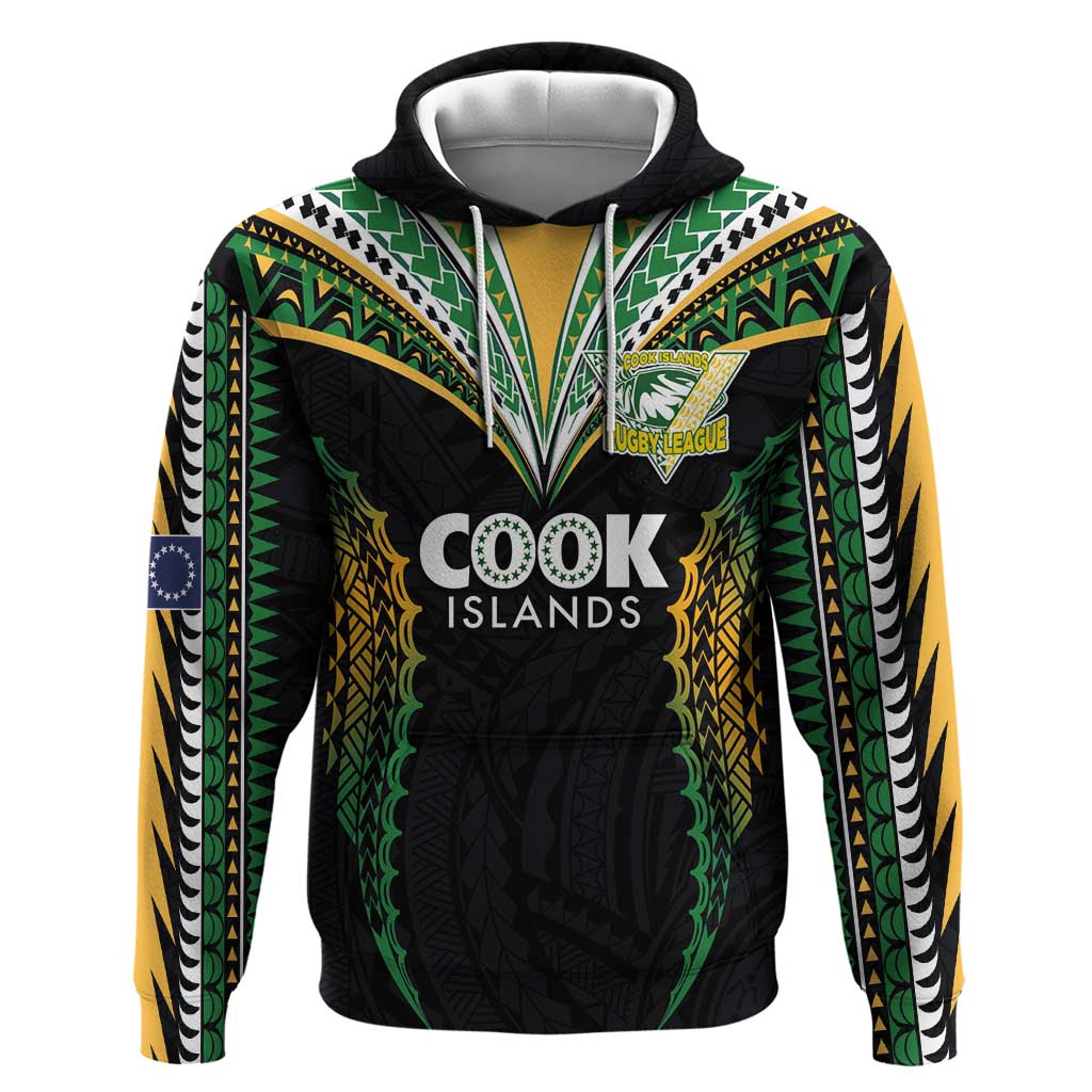 Custom Cook Islands Rugby League Hoodie Tatau Tribal Pattern-Special Edition Black Color LT03 Pullover Hoodie Green-Black - Polynesian Pride