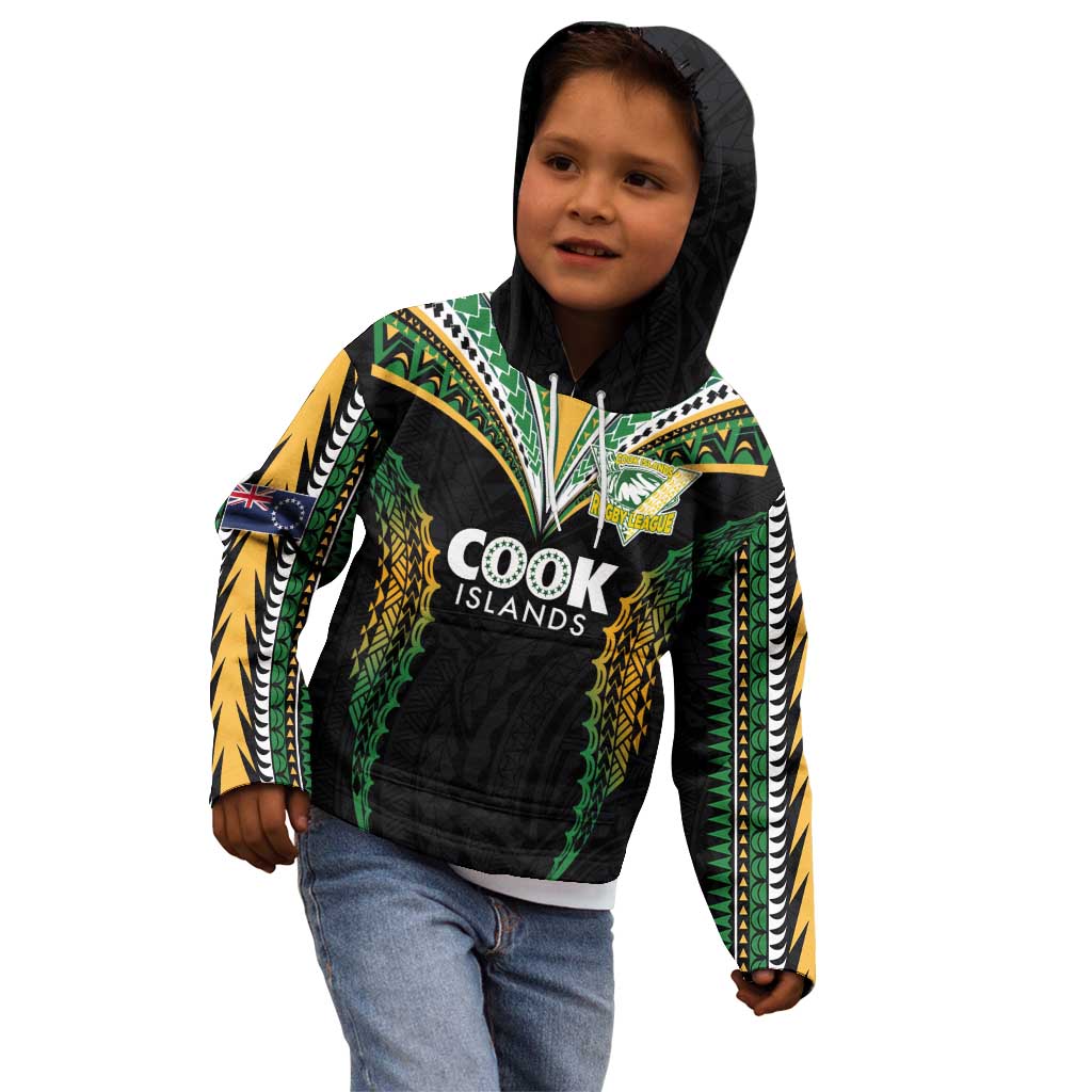 Custom Cook Islands Rugby League Kid Hoodie Tatau Tribal Pattern-Special Edition Black Color LT03 - Polynesian Pride