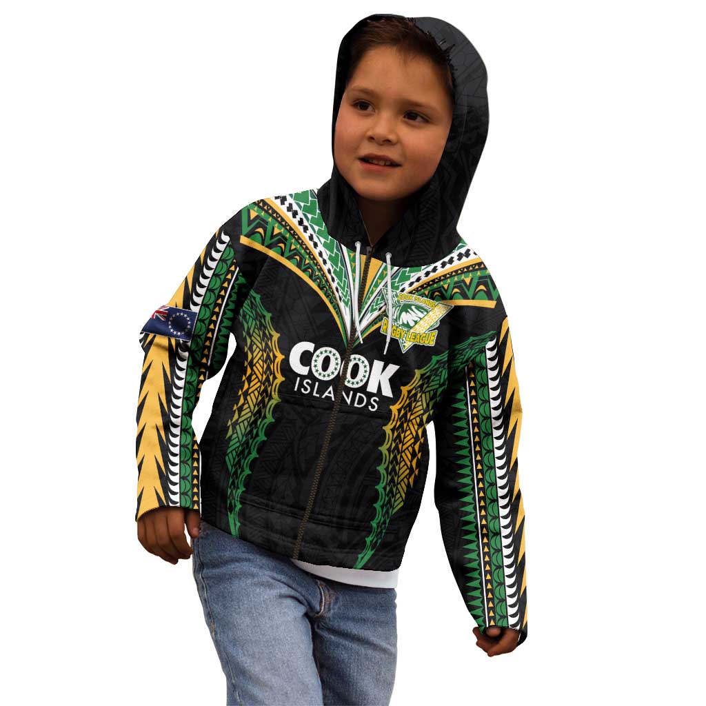 Custom Cook Islands Rugby League Kid Hoodie Tatau Tribal Pattern-Special Edition Black Color LT03 - Polynesian Pride