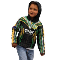 Custom Cook Islands Rugby League Kid Hoodie Tatau Tribal Pattern-Special Edition Black Color LT03 - Polynesian Pride