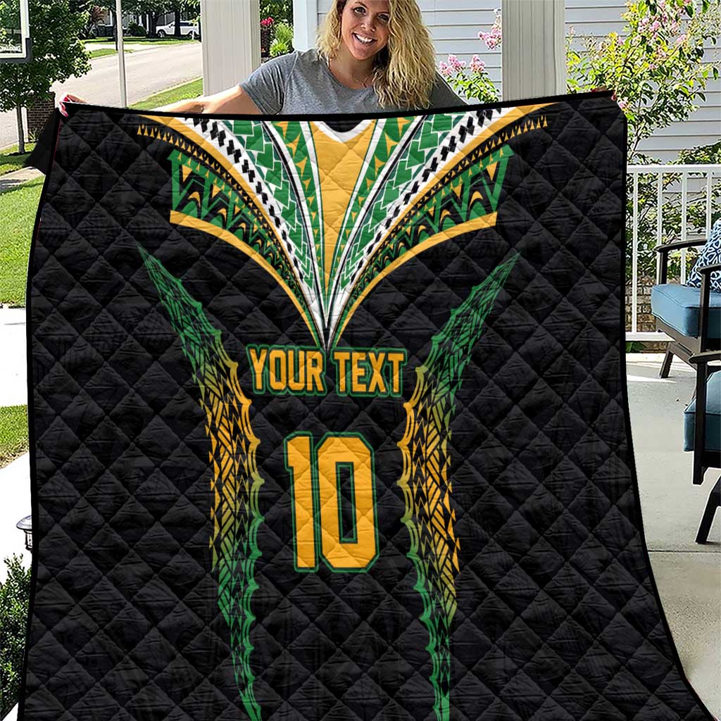 Custom Cook Islands Rugby League Quilt Tatau Tribal Pattern-Special Edition Black Color LT03 Green-Black - Polynesian Pride