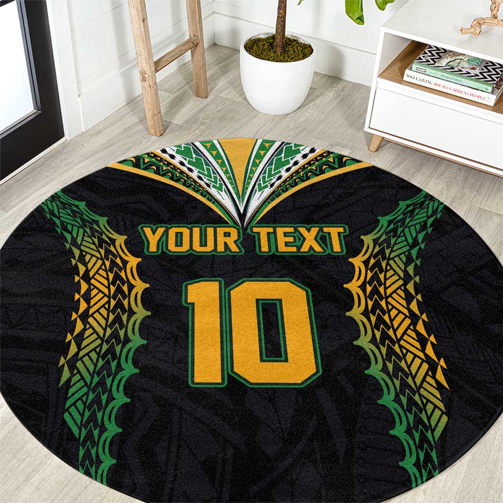 Custom Cook Islands Rugby League Round Carpet Tatau Tribal Pattern-Special Edition Black Color LT03 Green-Black - Polynesian Pride