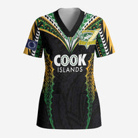 Custom Cook Islands Rugby League Scrub Top Tatau Tribal Pattern-Special Edition Black Color LT03 Adult Green-Black - Polynesian Pride