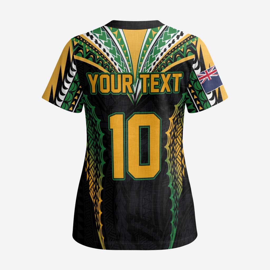 Custom Cook Islands Rugby League Scrub Top Tatau Tribal Pattern-Special Edition Black Color LT03 - Polynesian Pride