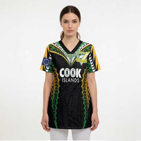 Custom Cook Islands Rugby League Scrub Top Tatau Tribal Pattern-Special Edition Black Color LT03 - Polynesian Pride