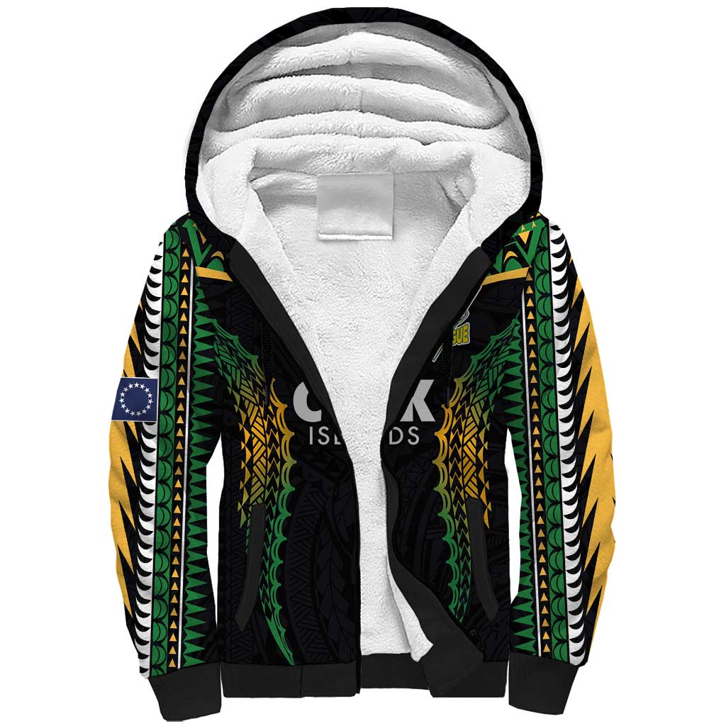 Custom Cook Islands Rugby League Sherpa Hoodie Tatau Tribal Pattern-Special Edition Black Color LT03 Unisex Green-Black - Polynesian Pride