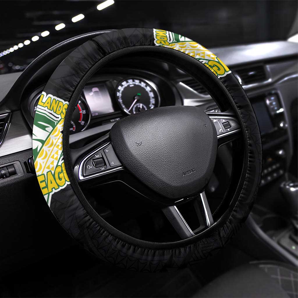 Cook Islands Rugby League Steering Wheel Cover Tatau Tribal Pattern-Special Edition Black Color