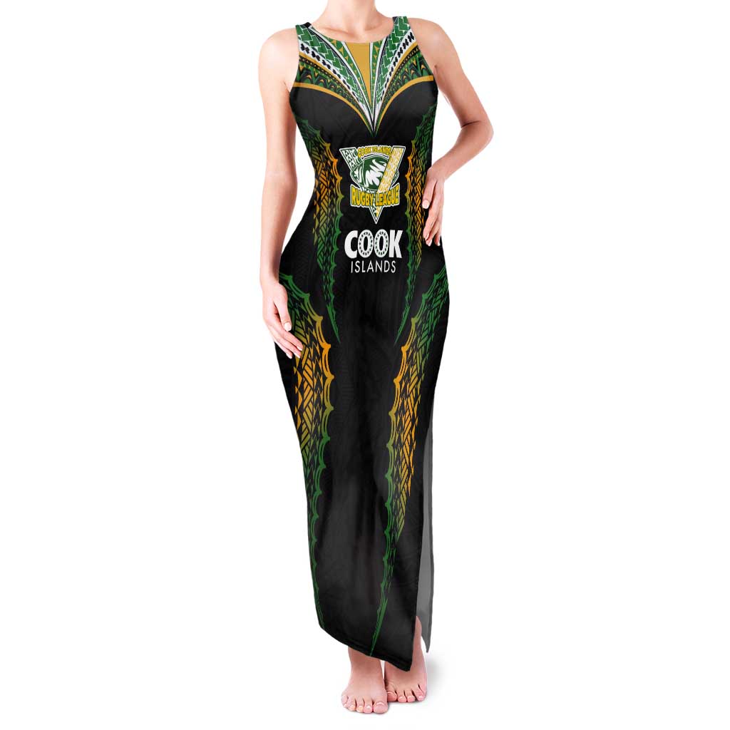 Custom Cook Islands Rugby League Tank Maxi Dress Tatau Tribal Pattern-Special Edition Black Color