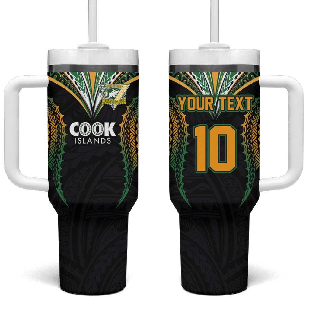 Custom Cook Island Rugby League 2025 Tumbler With Handle Tatau Tribal Pattern-Special Edition Black Color LT03 One Size: 40 oz Green-Black - Polynesian Pride