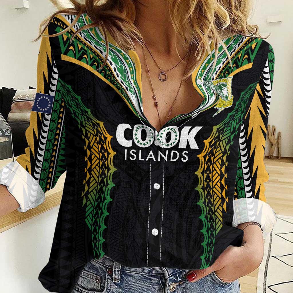 Custom Cook Islands Rugby League Women Casual Shirt Tatau Tribal Pattern-Special Edition Black Color