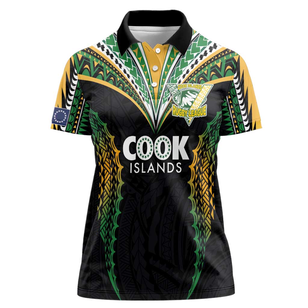 Custom Cook Islands Rugby League Women Polo Shirt Tatau Tribal Pattern-Special Edition Black Color