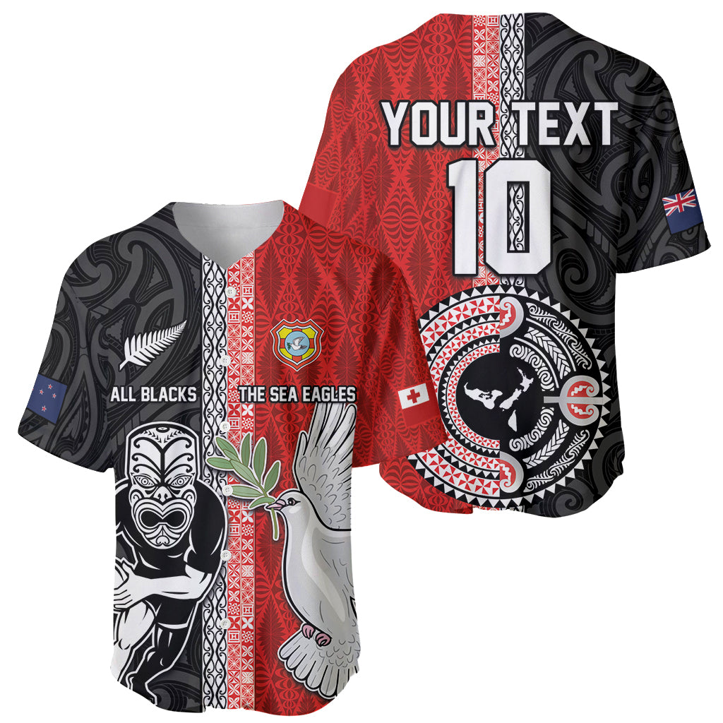 Custom Tonga and New Zealand Rugby Baseball Jersey Maori Mix Ngatu Pattern LT03 - Polynesian Pride