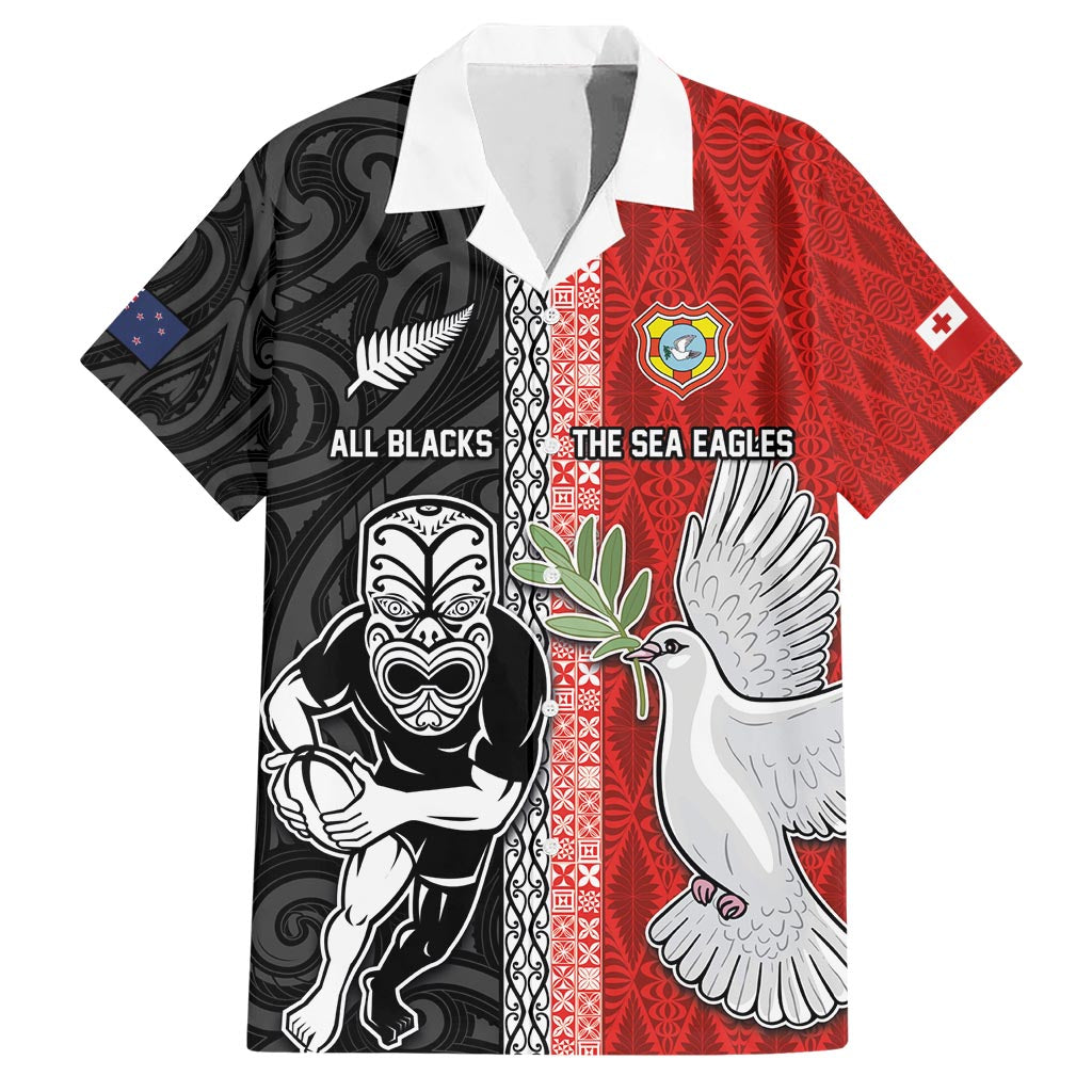Custom Tonga and New Zealand Rugby Hawaiian Shirt Maori Mix Ngatu Pattern LT03 Black - Polynesian Pride