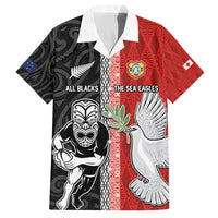 Custom Tonga and New Zealand Rugby Hawaiian Shirt Maori Mix Ngatu Pattern LT03 Black - Polynesian Pride
