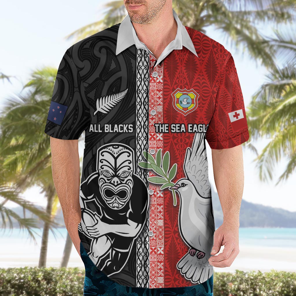 Custom Tonga and New Zealand Rugby Hawaiian Shirt Maori Mix Ngatu Pattern LT03 - Polynesian Pride